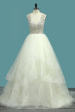 New Arrival A Line Tulle Scoop Beaded Bodice Wedding