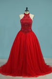 High Neck Quinceanera Dresses Ball Gown With Beading Court