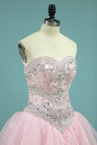 Organza Quinceanera Dresses Sweetheart With Beads And Applique Court Train