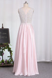 New Arrival A Line Scoop Chiffon Bridesmaid Dresses With Applique And