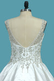 A Line Wedding Dresses Satin V Neck With Beading Sweep