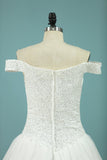 A Line Wedding Dresses Boat Neck Beaded Bodice Chapel