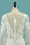 Elegant Mermaid Wedding Dresses Scoop Tulle With Appliques Long Sleeves Zipper