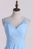 A Line V Neck Chiffon & Lace Bridesmaid Dresses Floor