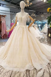 Lace Wedding Dresses Scoop Cap Sleeves Lace Up Back Royal