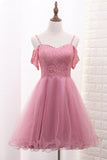 A Line Tulle & Lace Spaghetti Straps Homecoming Dresses With