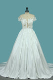 A Line Scoop Wedding Dresses Satin With Handmade Flower And Sash Chapel