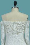 Lace Mermaid Boat Neck 3/4 Length Sleeves Wedding Dresses Sweep