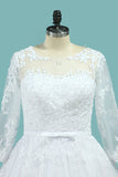 Bateau Wedding Dresses Long Sleeves A Line Court Train Tulle With