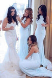 Charming Light Blue Mermaid High Neck Bridesmaid Dresses, Long Wedding Party Dress STA15101