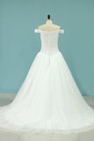 A Line Wedding Dresses Boat Neck Beaded Bodice Chapel