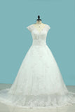 A Line V Neck Wedding Dresses Tulle With Applique And Beads Lace