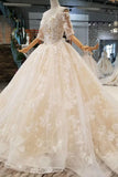 Luxury Wedding Dresses Off-The-Shoulder Top Quality Lace Long Train Half Sleeves Lace Up