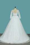 Bateau Wedding Dresses Tulle A Line With Applique And Beads Court