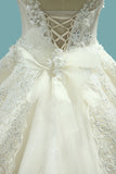 Luxury Wedding Dresses A-Line Cap Sleeves Open Back Tulle Long