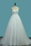 A Line Sweetheart Tulle Wedding Dresses With Appliques Sweep/Brush