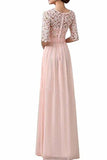 Lace Splice Chiffon Half Sleeve Floor Length Formal Bridesmaid