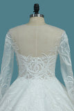 A Line Scoop Long Sleeves Wedding Dresses Tulle With Applique Chapel