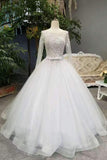 New Arrival Bling Bling Wedding Dresses A-Line Floor Length Zipper Up Long Sleeves With Beaded