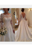 Long Sleeve Wedding Dresses A Line Satin Court Train