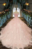 Fantastic Pink Wedding Dresses Lace Up With Beads And Handmade Flowers Ball