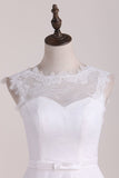 A Line Wedding Dresses Scoop Lace With Sash