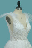 A Line Spaghetti Straps Wedding Dresses Tulle & Lace With Applique Court