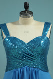 Bridesmaid Dresses Straps Sequined Bodice A Line Chiffon Floor