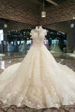 Marvelous High Neck Wedding Dresses A Line With Crystals Royal Train Tulle High