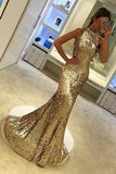 New Arrival High Neck Sequins Mermaid/Trumpet Prom Dresses Sweep/Brush