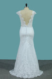 Lace Wedding Dresses Scoop With Beaded Waistline Covered Button Open