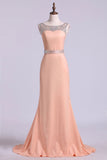 Prom Dresses Scoop Column Sweep Train Elastic Satin With Beads