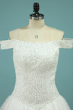 A Line Wedding Dresses Boat Neck Beaded Bodice Chapel