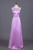 Scoop Bridesmaid Dresses Satin With Beading Sheath