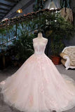 Awesome Floral Wedding Dress Shiny Tulle Scoop Lace Up With Beads Handmade