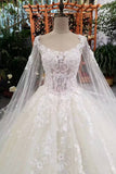 Fantastic Scoop Neck Wedding Dresses Lace Up With Appliques And