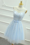 Homecoming Dresses Scoop Tulle With Applique And Sash A