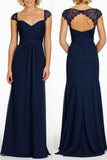 Newest Navy Blue Chiffon Lace Long Prom Dresses Bridesmaid