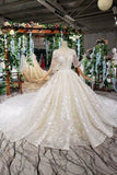 Ball Gown Wedding Dresses Scoop Half Sleeves Appliques 2 Meter