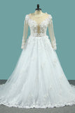 Gorgeous Wedding Dresses A-Line Scoop Long Sleeves Tulle With Applique Chapel