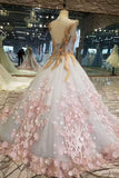 New Arrival Floral Wedding Dresses Scoop Neck A-Line With Appliques Pearls And Handmade Flowers Floor