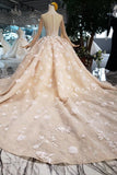 Ball Gown Wedding Dresses One Meter Train Scoop Top Quality Handmade Flowers