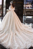 Ball Gown Wedding Dresses V Neck Half Sleeves Appliques Lace Up