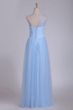 One Shoulder A Line Bridesmaid Dresses Ruched Bodice Tulle