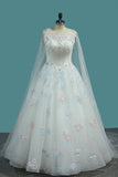 Ball Gown Scoop Neck Wedding Dresses Lace Up With Appliques And