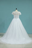 Bateau Wedding Dresses A-Line Tulle Cap Sleeves Zipper Back Court