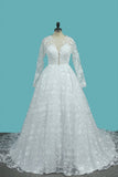 Luxurious A Line Lace Scoop Long Sleeves Wedding Dresses With Pearls Royal