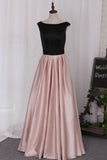 New Prom Dress A Line Boat Neckline Floor-Length Satin With Beaded Waist