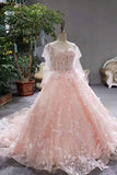 New Arrival Pink Wedding Dresses Lace Up With Appliques A-Line Scoop