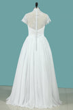 A Line Wedding Dresses V Neck Chiffon With Sash Sweep